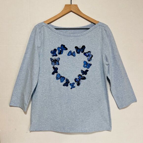 Talbots Petite Blue Butterfly Graphic Tee   Sz LP   EUC - Picture 1 of 4